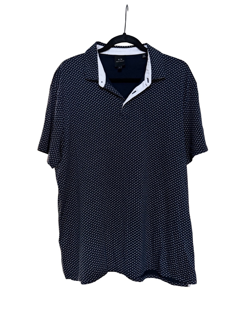 A/X Armani Exchange Navy Micro-Pattern Polo with White Trim